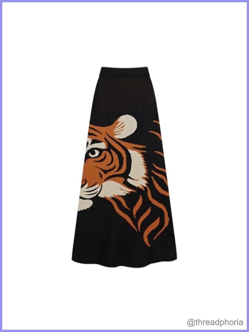Knitted Midi Skirt Retro Tiger Pattern High Waist A Line Cotton
